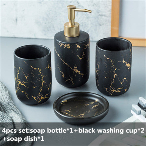 Bathroom Accessory Set Marble Ceramic Soap Dispenser Pump Bottle Mouthwash Cup Soap Dish Washing Tools Home Couple Gift