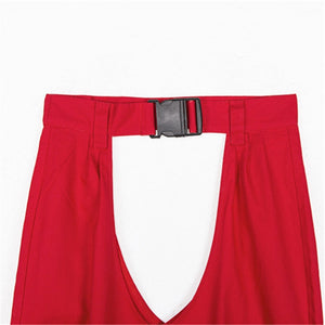 Ladies slit Out having with buckle
 Waist Pants not fitting tightly
 casual wear
 Sweat Pants Pantalon Hip Hop Sudadera Mujer Harem Red Trousers - Beijooo