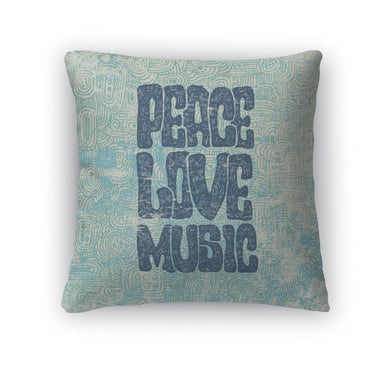 Throw Pillow, Retro Design Of Peace Love And Music - Beijooo