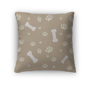 Throw Pillow, With Dog Paw Print And Bone - Beijooo