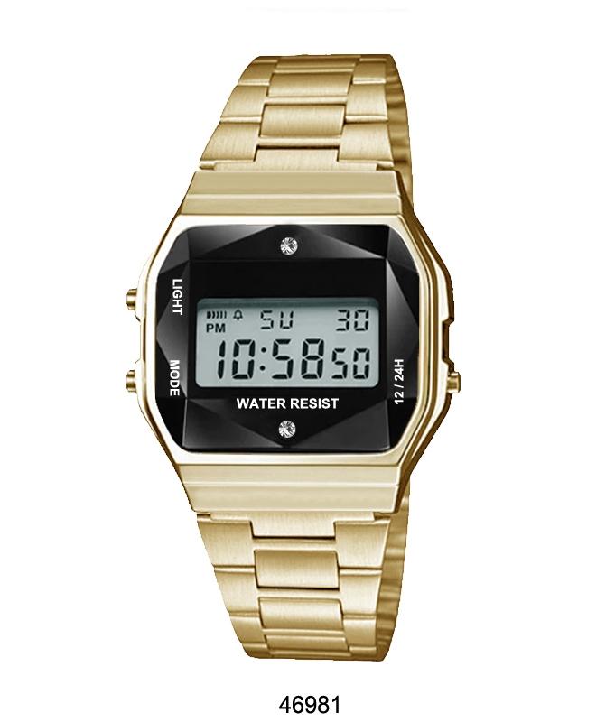 Gold Sports Metal Band Watch with Gold Metal Case and Black Crystal Cut LCD Display - Beijooo