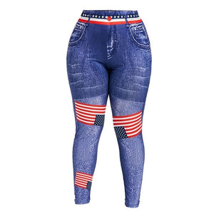 female high-rise longer
 Pants big size
 3 dimensional denim design
 American Flag Leggings casual wear
 Pant Legging Athletic - Beijooo