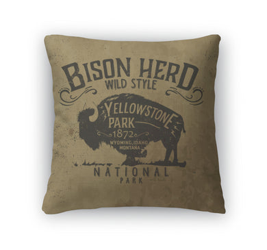 Throw Pillow, Vintage Western Buffalo Silhouette Print - Beijooo