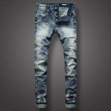 Carregar imagem no visualizador da galeria, Italian styling trendy Mens Jeans vintage thin Fit White Wash light navy blue
 Color jean
 Jeans Men Brand Classic Buttons Pants - Beijooo