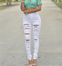 Carregar imagem no visualizador da galeria, attractive young lady
 Destroyed torn
 jean
 Jeans tight outfit hollow Pants high-waisted
 Stretch Jeans slender
 Pencil Trousers white black
 Blue - Beijooo