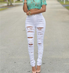 attractive young lady
 Destroyed torn
 jean
 Jeans tight outfit hollow Pants high-waisted
 Stretch Jeans slender
 Pencil Trousers white black
 Blue - Beijooo