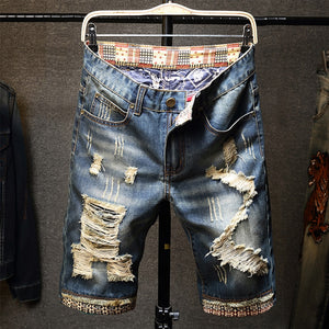 Men sunny season trendy America styling high quality slender Fit hole direct jean Jeans Shorts Male casual wear Beggar Shorts - Beijooo