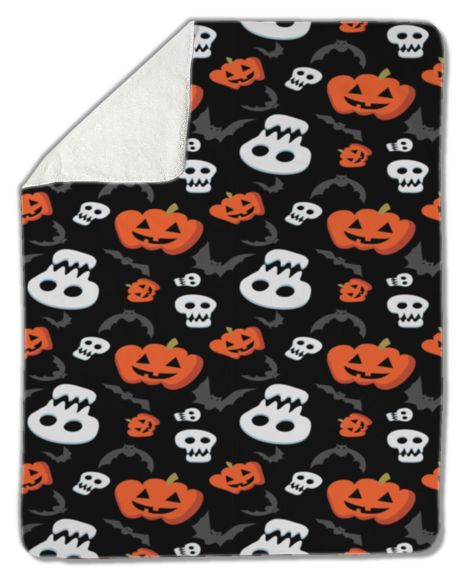 Blanket, Funny halloween pattern with skulls, bats and pumpkins - Beijooo