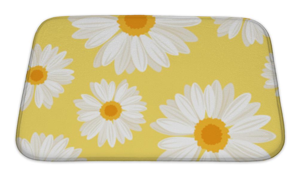 Bath Mat, With Daisy Flowers On Yellow Illustration - Beijooo