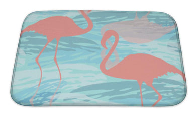 Bath Mat, Pattern With Pink Flamingo Silhouette - Beijooo