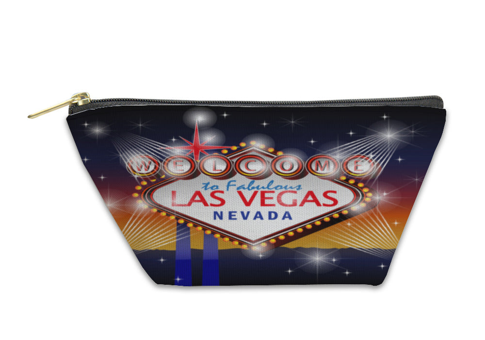 Accessory Pouch, Welcome To Fabulous Las Vegas Nevada Sign In Blue Gold Backgroun - Beijooo