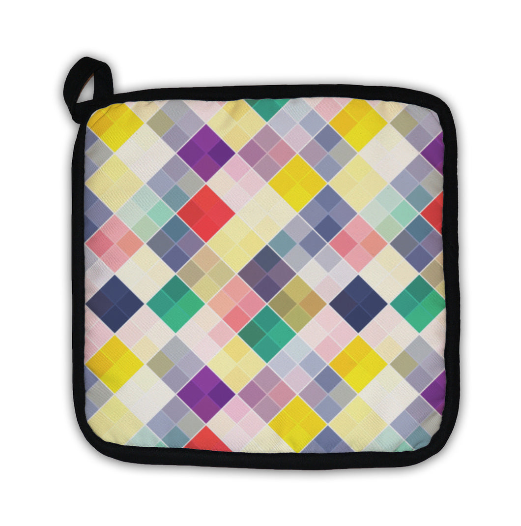 Potholder, Retro Pattern Colorful Mosaic Banner Repeating Geometric Tiles With Colored - Beijooo