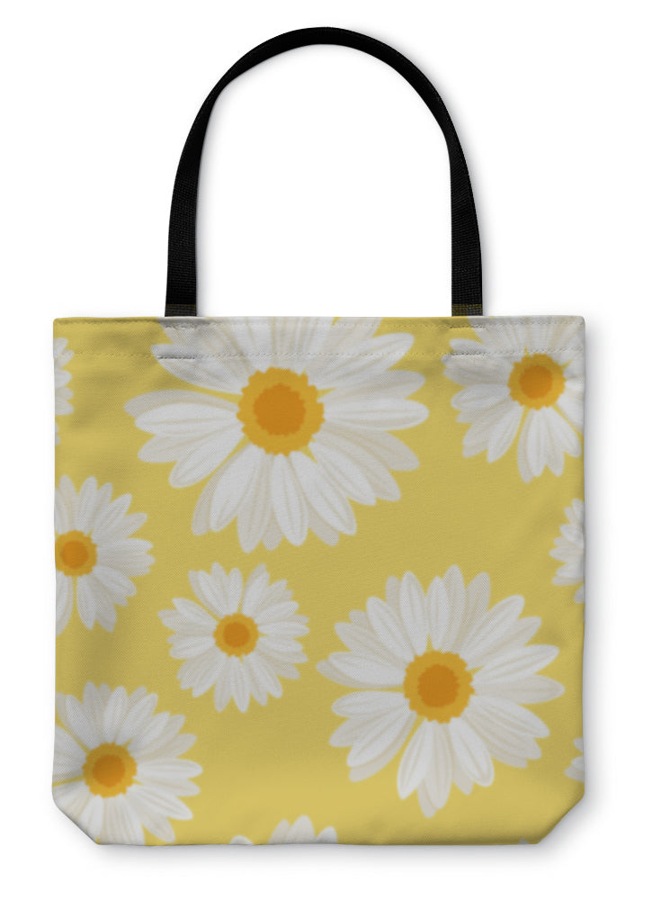Tote Bag, With Daisy Flowers On Yellow Illustration - Beijooo