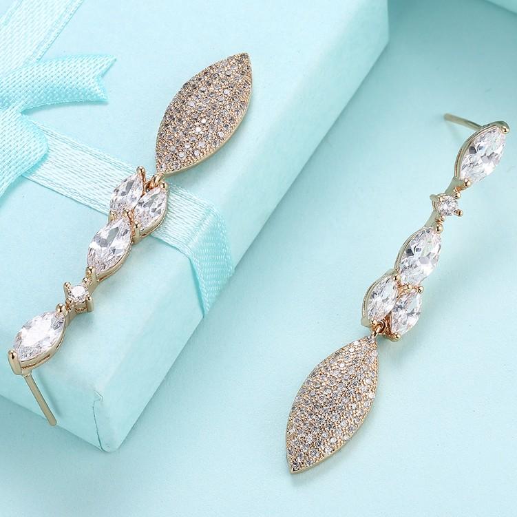 Swarovski Crystal Micro-Pav'e Dangling Pear Shaped Earrings Set in 18K Gold - Beijooo