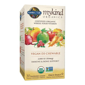 Garden of Life, MyKind Organics, Vegan D3, Raspberry-Lemon, 50 mcg (2,000 IU), 30 Vegan Chewable Tablets - Beijooo