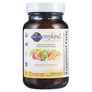 Garden of Life, MyKind Organics, Vegan D3, Raspberry-Lemon, 50 mcg (2,000 IU), 30 Vegan Chewable Tablets - Beijooo
