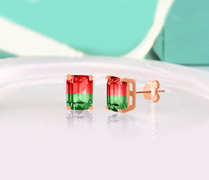 Swarovski Crystals "Cherry and Lime" - Emerald Cut Bi Color 2.00 CT Tourmaline Stud  Earring - Beijooo