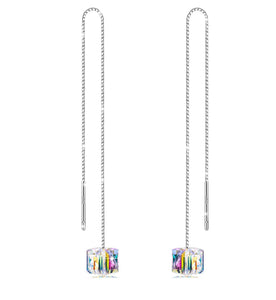 Swarovski Crystals 4.33" Aurora Borealis Cube Drop  Earring - Beijooo