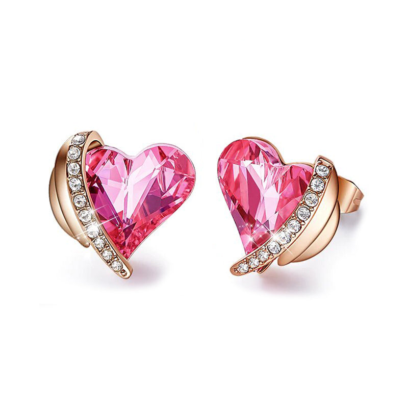 Swarovski Crystals Pink Topaz Pave Heart Stud  Earring - Beijooo