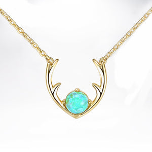 Swarovski Crystals 1.0 Ct Opal Created Antlers Pendant  Necklace - Beijooo