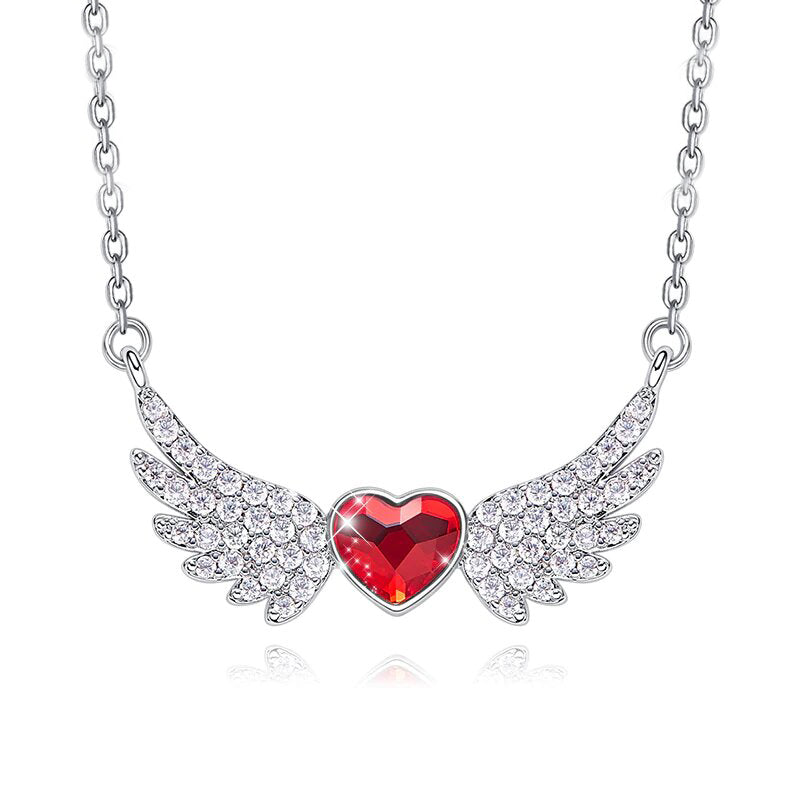 Swarovski Crystals 4.00 Ct Ruby Flying with the Wings of an Angel Necklace - Beijooo
