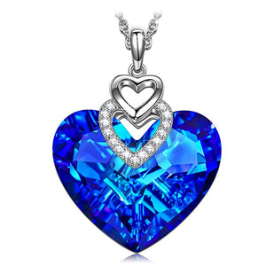 Swarovski Crystals Bermuda Blue Pave Heart Drop  Necklace - Beijooo