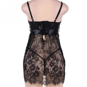 Sexy Erotic Lingerie Women Lace Hollow-out Night Dress Plus Size Pijama Sleepwear See Through Underwear Night Gown Black 5XL - Beijooo