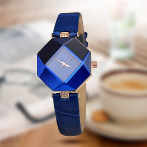 Women Watches Gem Cut Geometry Crystal Leather Quartz Wristwatch Fashion Dress Watch Ladies Gifts Clock Relogio Feminino 5 color - Beijooo