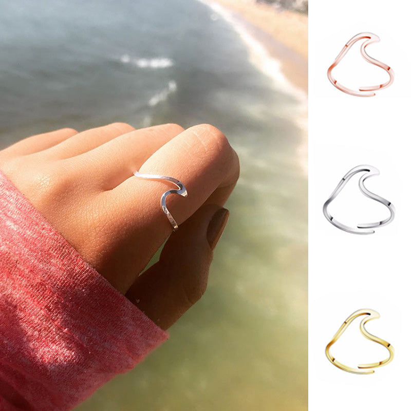 RE Resizable Wave Wedding Ring For Women Jewelry Accessories Engagement Ring Women Dress Party ring stainless steel J40 - Beijooo