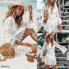 Load image into Gallery viewer, Bikini Cover Up Floral Lace Hollow Crochet Swimsuit Cover-Ups Bathing Suit Beachwear Tunic Beach Dress Hot - Beijooo