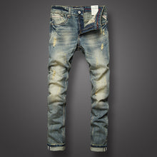 Carregar imagem no visualizador da galeria, Italian styling trendy Mens Jeans Retro print
 thin Fit jean
 torn
 Jeans Mens Pants Brand dressing
 Nostalgia Color Biker Jeans - Beijooo