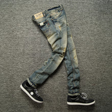 Carregar imagem no visualizador da galeria, Italian styling trendy Mens Jeans Retro print
 thin Fit jean
 torn
 Jeans Mens Pants Brand dressing
 Nostalgia Color Biker Jeans - Beijooo