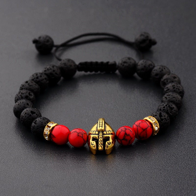 Knight Spartan Warrior Gladiator Helmet Bracelet Men marble
 Bead Bracelet Mala Yoga rubber Bracelet - Beijooo