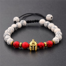 Load image into Gallery viewer, Knight Spartan Warrior Gladiator Helmet Bracelet Men marble
 Bead Bracelet Mala Yoga rubber Bracelet - Beijooo