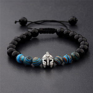 Knight Spartan Warrior Gladiator Helmet Bracelet Men marble
 Bead Bracelet Mala Yoga rubber Bracelet - Beijooo