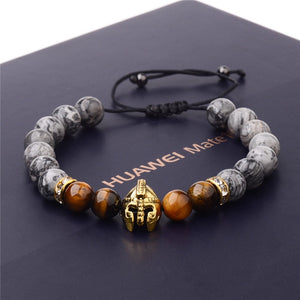 Knight Spartan Warrior Gladiator Helmet Bracelet Men marble
 Bead Bracelet Mala Yoga rubber Bracelet - Beijooo