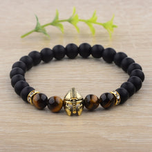 Load image into Gallery viewer, Knight Spartan Warrior Gladiator Helmet Bracelet Men marble
 Bead Bracelet Mala Yoga rubber Bracelet - Beijooo