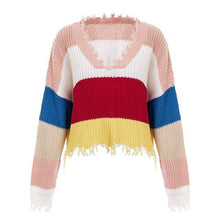 Load image into Gallery viewer, Knitting casual wear
 rainbow cold season
 young lady
 sweater hanging
 not fitting tightly
 overside sweater pullover V neck season
 ladies cardigan - Beijooo