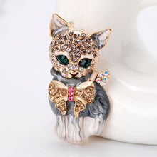 Carregar imagem no visualizador da galeria, Lively Pride Cat Brooch for Party husk heavy metal
 Crown Blue Crystal Enamel Pin Black Animal Brooch for young lady
 Jewelry add-ons - Beijooo