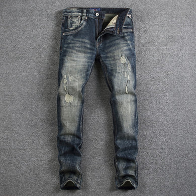 Retro printed lovish style
 Mens Jeans vintage
 Nostalgia Wash thin Fit jean
 torn
 Jeans For Men Brand Streetwear Biker Jeans - Beijooo