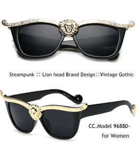 Steampunk Sunglasses Men Gold 3 dimensional Lion Head Brand Designer plus sized Glasses young female Hipster Gothic Couple outfit - Beijooo