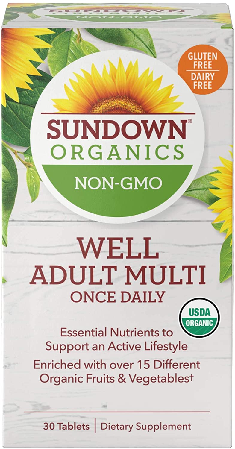 Sundown Organics Well Multivitamin for Men, with Zinc, Vitamin B, and Selenium, Gluten Free, 100% Non-GMO, 30 Tablets - Beijooo