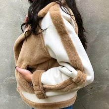 Load image into Gallery viewer, Warm brownish-yellow
 fur cold season
 woman coat  zip chain
 pocket faux fur jacket coat female casual wear
 patched work
 suede cloth
 outerwear season - Beijooo
