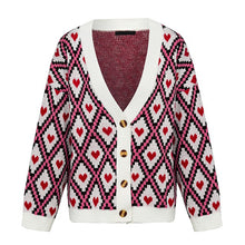 Load image into Gallery viewer, casual wear
 heart design
 knit cardy
 Single breasted cardy
 cardigan  season
 cold season
 big size
 chunkyer



er

 young feminino sweater - Beijooo