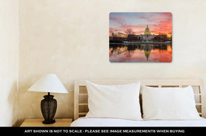 Metal Panel Print, Washington Dc Capitol Building Cloudy Sunrise Mirror Reflection - Beijooo