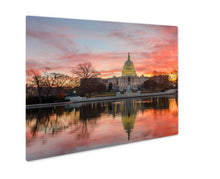 Carregar imagem no visualizador da galeria, Metal Panel Print, Washington Dc Capitol Building Cloudy Sunrise Mirror Reflection - Beijooo