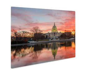 Metal Panel Print, Washington Dc Capitol Building Cloudy Sunrise Mirror Reflection - Beijooo