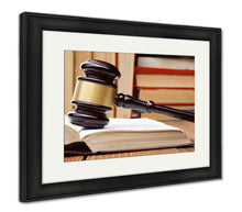 Load image into Gallery viewer, Framed Print, Supreme Court Law Book Wooden Judges Gavel On Table Courtroom - Beijooo