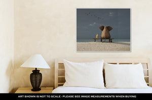 Gallery Wrapped Canvas, Elephant And Dog Sit On A Deserted Beach - Beijooo