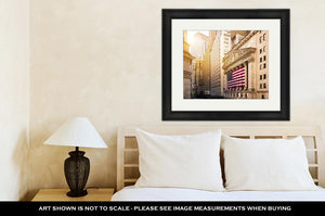 Framed Print, Famous Wall Street And The Building In New York New York Stock Exchange With - Beijooo